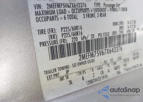 2007 Mercury Grand Marquis Ls из США, поврежденный, VIN 2MEFM75V67X643376